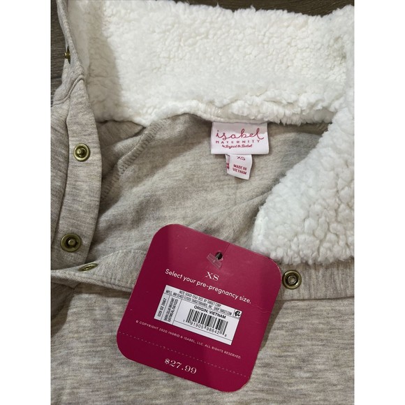 Isabel Maternity Snap Sherpa Collar Sweatshirt Oatmeal X-Small sherpa top 1222 - Picture 4 of 6